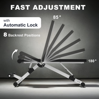 Adjustable Foldable Weight Bench Press, Home Gym Strength Training Exercise Workout Bench for Full Body