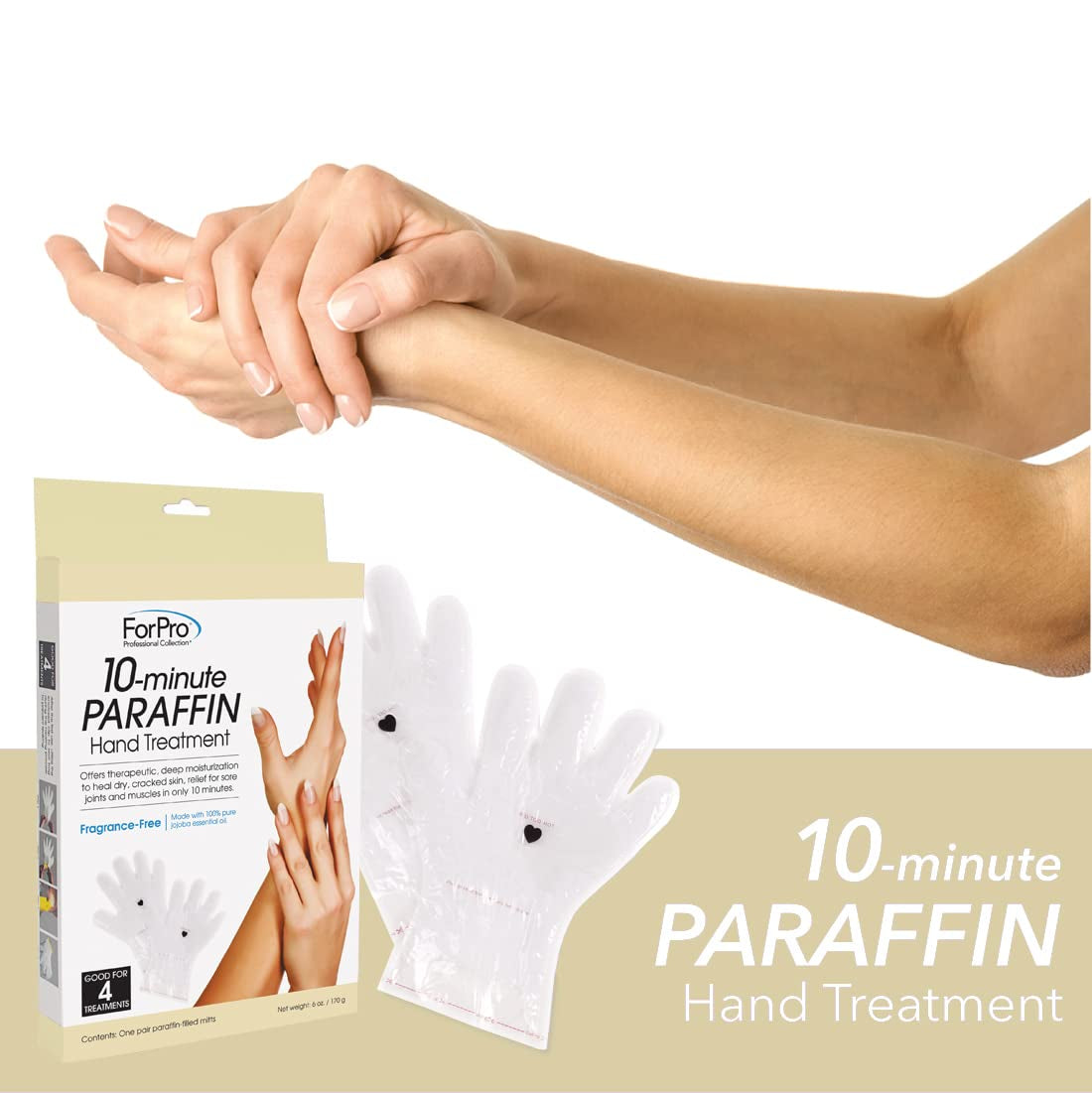 10-Minute Paraffin Hand Treatment, Spa and Home Treatment Gloves, Fragrance Free, One-Pair
