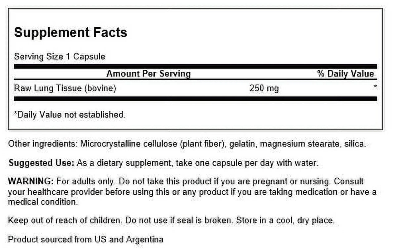 Raw Lung Glandular 250 Mg 60 Capsules