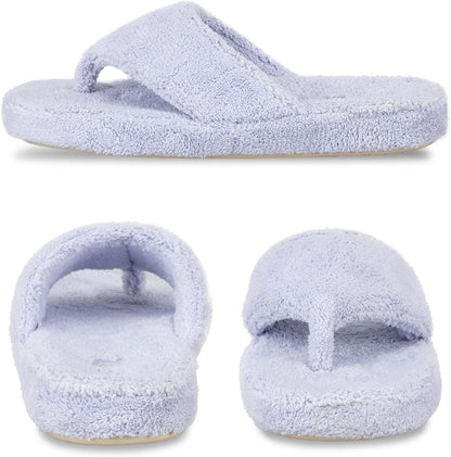 Women'S Spa Thong Slippers with Cloud Contour Comfort - Arch Support and Plush Fluffy Terry Lining, Perfect for Beach, Camping, Poolside, or Bathroom Wear