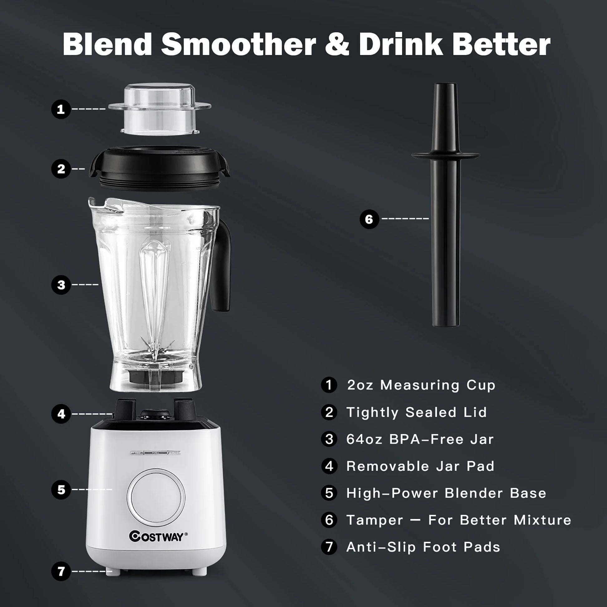 1500W Countertop Smoothies Blender 10 Speed W/ 6 Pre-Setting Programs