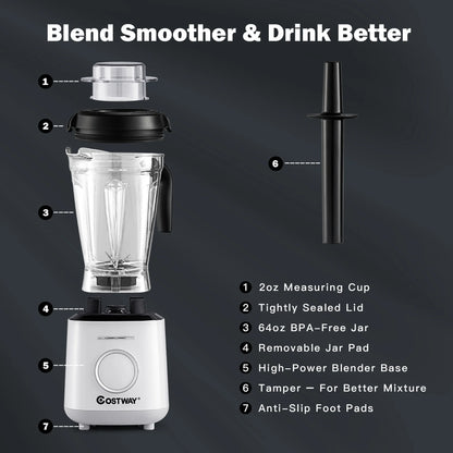 1500W Countertop Smoothies Blender 10 Speed W/ 6 Pre-Setting Programs
