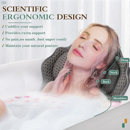 Luxury Bath Pillow Tub Spa Pillow with 4D Breathable Mesh and Non-Slip Suction Cup, Black Bath Mat Pillow for Head