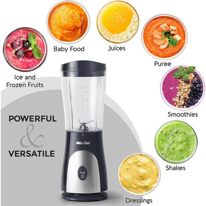 15 Oz. Heavy Duty Single Speed Portable Blender, Food Processor with Travel Cup and Lid for Juice, Baby Food, Grey