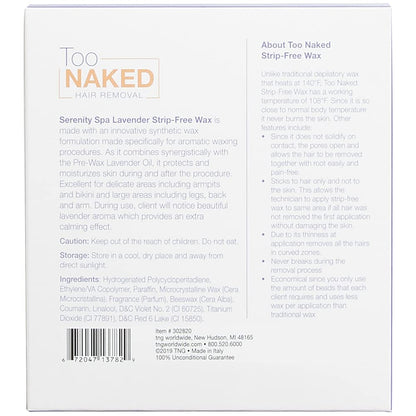 Too Naked Serenity Spa Lavender Strip-Free Wax Beads, Hair Removing Depilatory Wax Size 28.8 Ounces