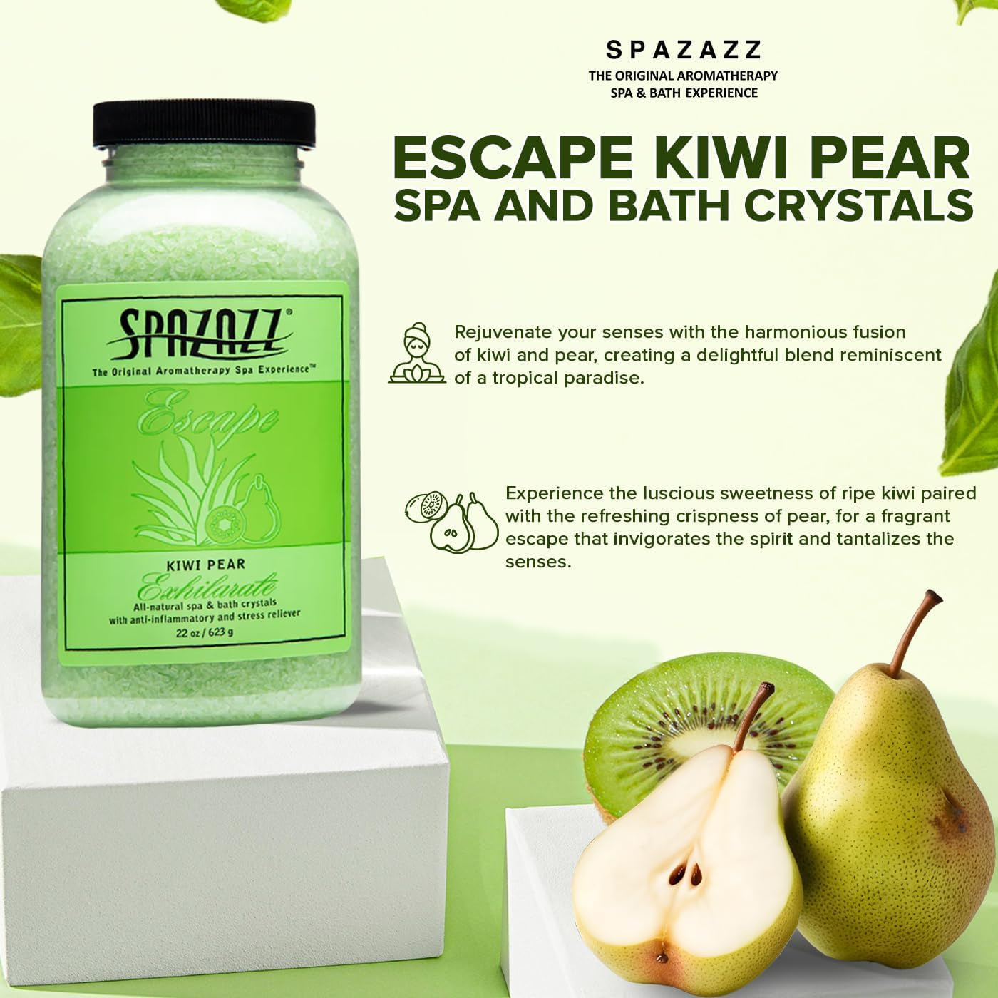 Spazzaz Hot Tub & Spa Bath Salt Aromatherapy Crystals. 22 Oz Kiwi Pear Crystals and Bath Salts - Oil-Free & Safe for All Spas