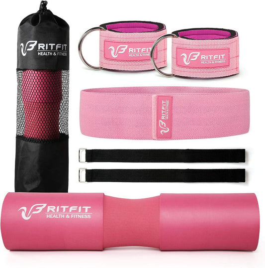 Ritfit Upgraded 7 Pack Barbell Squat Pad Set with Resistance Band,2 Safety Strap