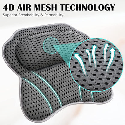 Luxury Bath Pillow Tub Spa Pillow with 4D Breathable Mesh and Non-Slip Suction Cup, Black Bath Mat Pillow for Head