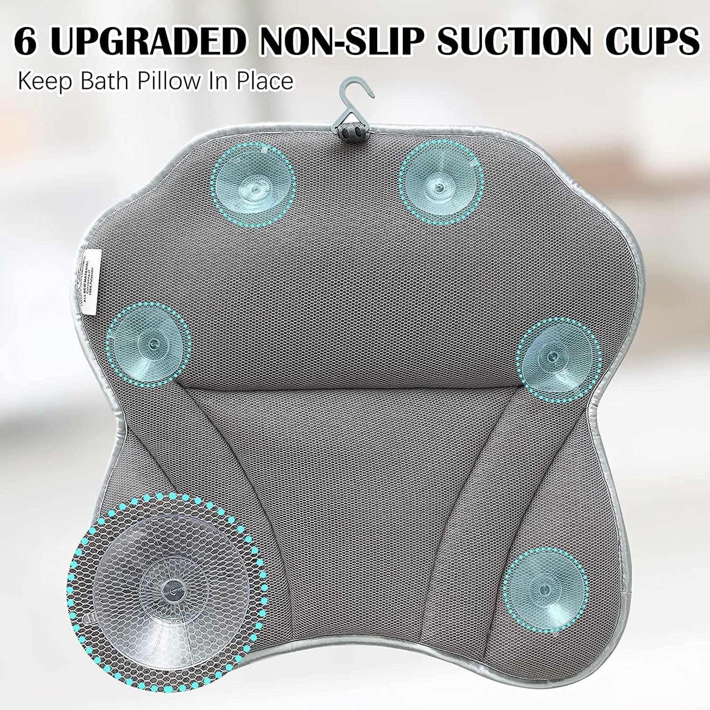Luxury Bath Pillow Tub Spa Pillow with 4D Breathable Mesh and Non-Slip Suction Cup, Black Bath Mat Pillow for Head