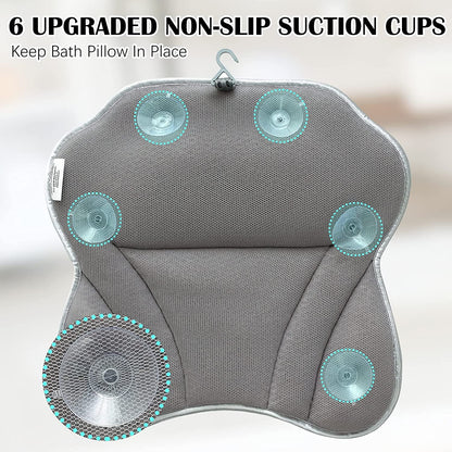 Luxury Bath Pillow Tub Spa Pillow with 4D Breathable Mesh and Non-Slip Suction Cup, Black Bath Mat Pillow for Head