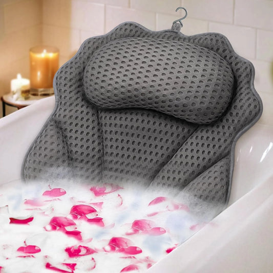 Luxury Bath Pillow Tub Spa Pillow with 4D Breathable Mesh and Non-Slip Suction Cup, Black Bath Mat Pillow for Head