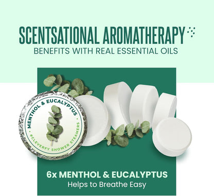 Eucalyptus for Shower Steamers Aromatherapy – Self-Care Shower Bombs for Sinus Relief and Nasal Congestion – 6 Tablets