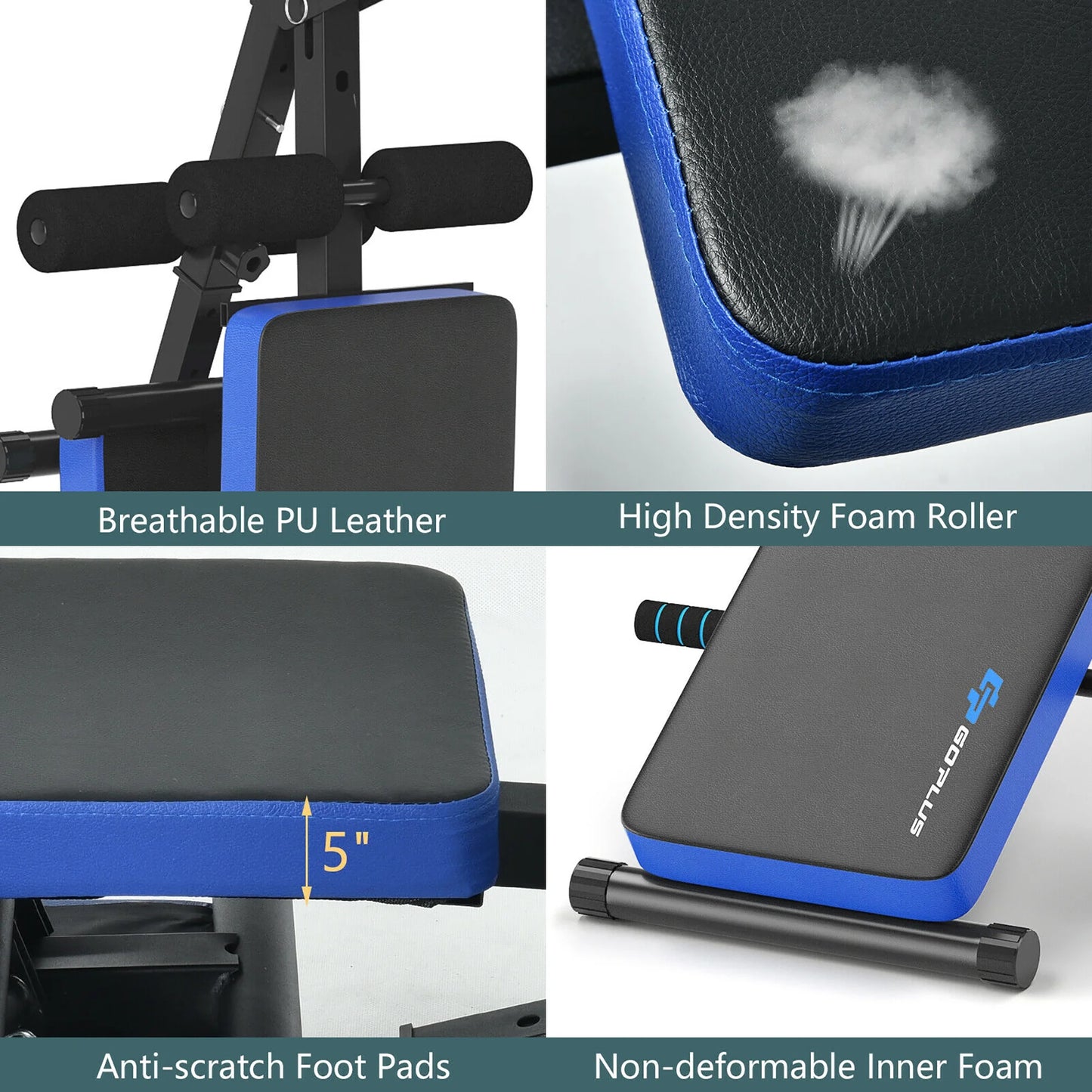 Goplus Multi-Functional Foldable Weight Bench Adjustable Sit-Up Board W/ Monitor Blue