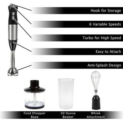 6-Speed 4-In-1 Immersion Hand Blender for Soups (Black)