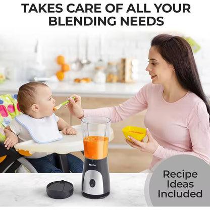 15 Oz. Heavy Duty Single Speed Portable Blender, Food Processor with Travel Cup and Lid for Juice, Baby Food, Grey