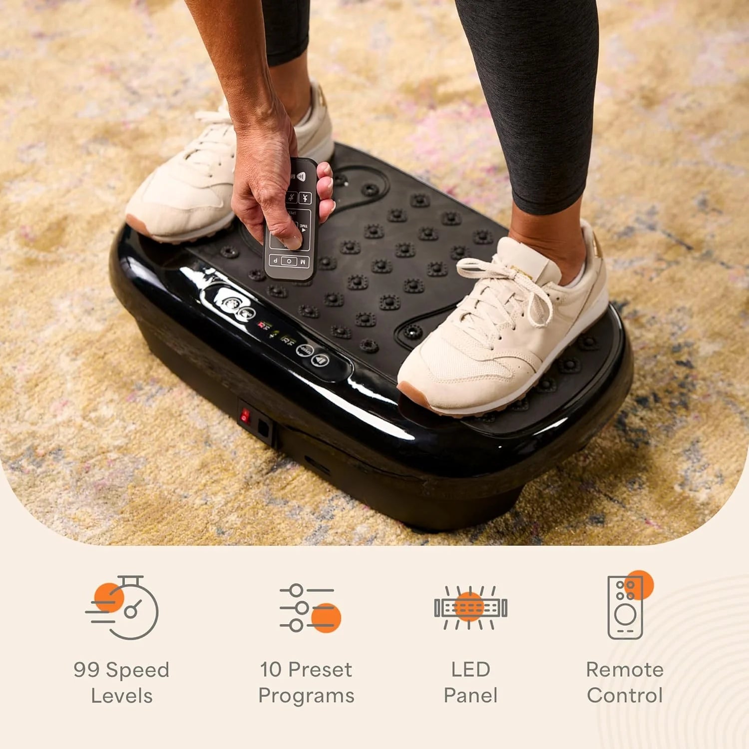 Hexaplate Lite Vibration Plate, 300W Full Body Workout with Remote and 10 Programs - Black