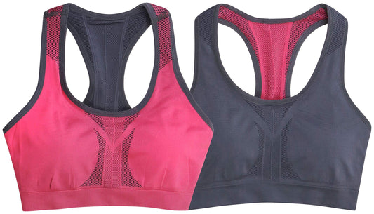 Women'S Reversible Compression Double Layered Sports Bras Medium, Hot Pink/Grey