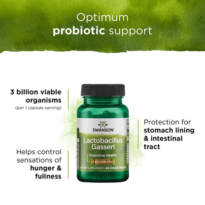 Lactobacillus Gasseri - Probiotic Supplement Supporting Digestive Health with 3 Billion CFU - Design-Release Satiety & Fat Metabolism Support - (60 Veggie Capsules)