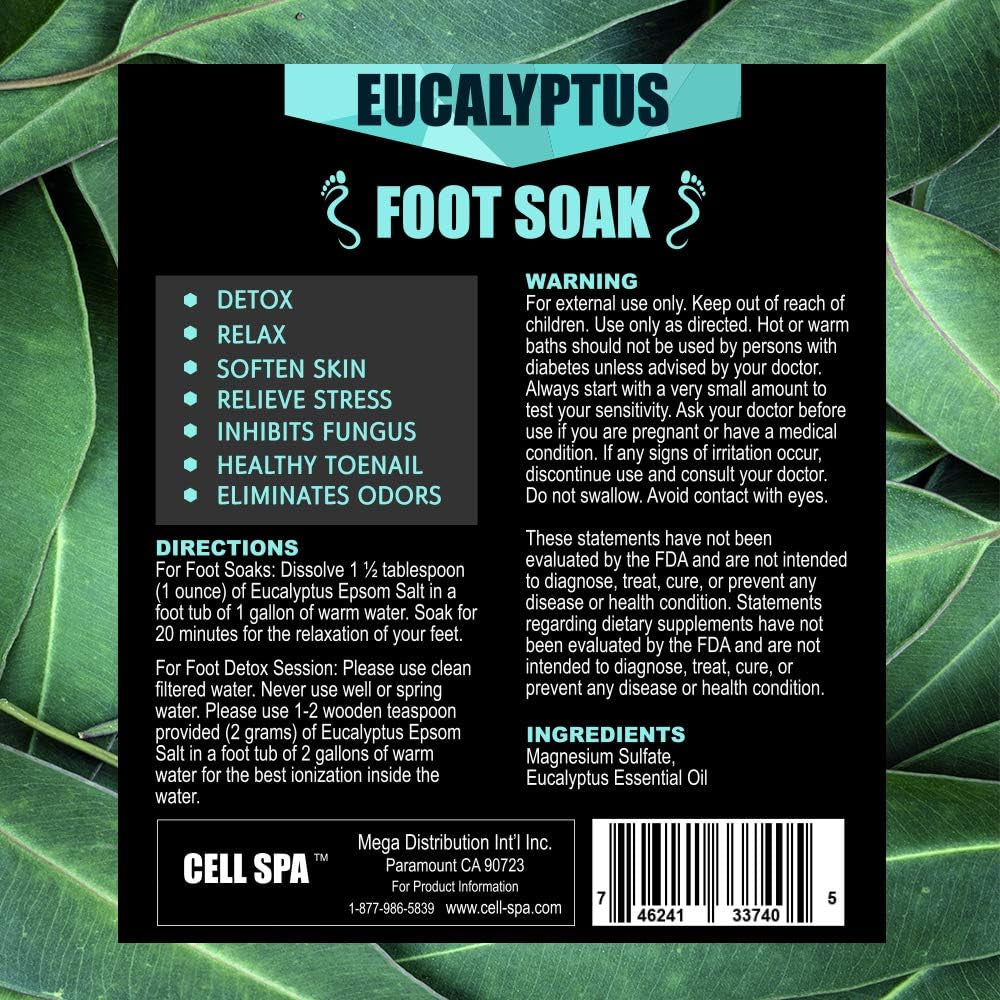 Detox Foot Soak Bath Premium 16 Ounce Eucalyptus Scented Epsom Salt Magnesium Sulfate to Help Detox, Relax, Relieve Stress & Soften Your Feet