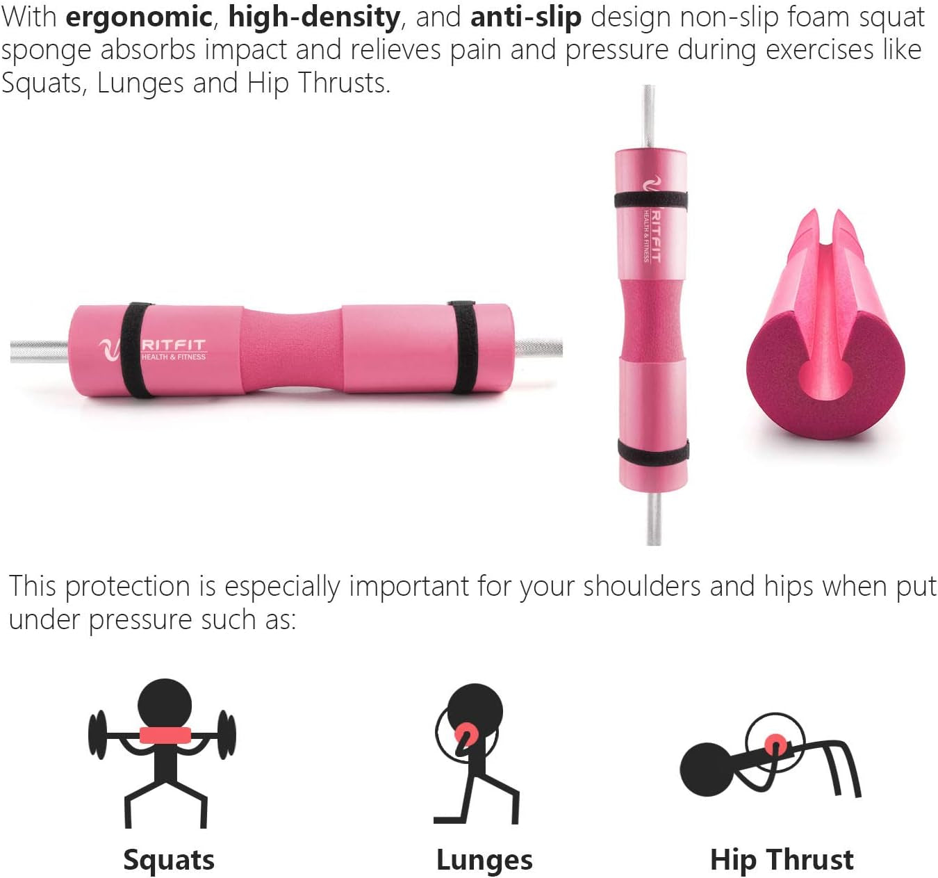 Ritfit Upgraded 7 Pack Barbell Squat Pad Set with Resistance Band,2 Safety Strap