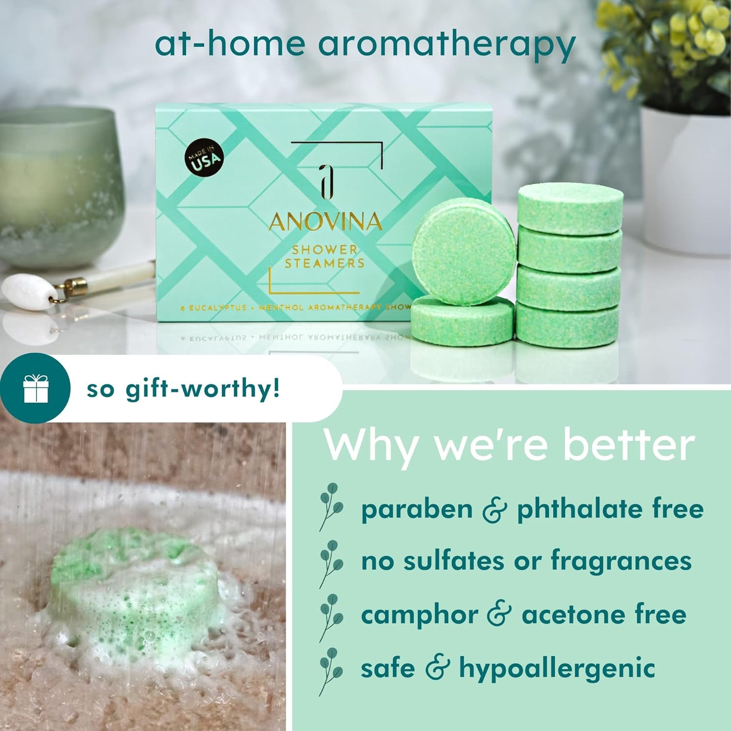 Eucalyptus & Menthol Shower Steamers – Aromatherapy Shower Tablets with Soothing Vapors – Made in USA – Shower Bomb Gift Set for Men & Women