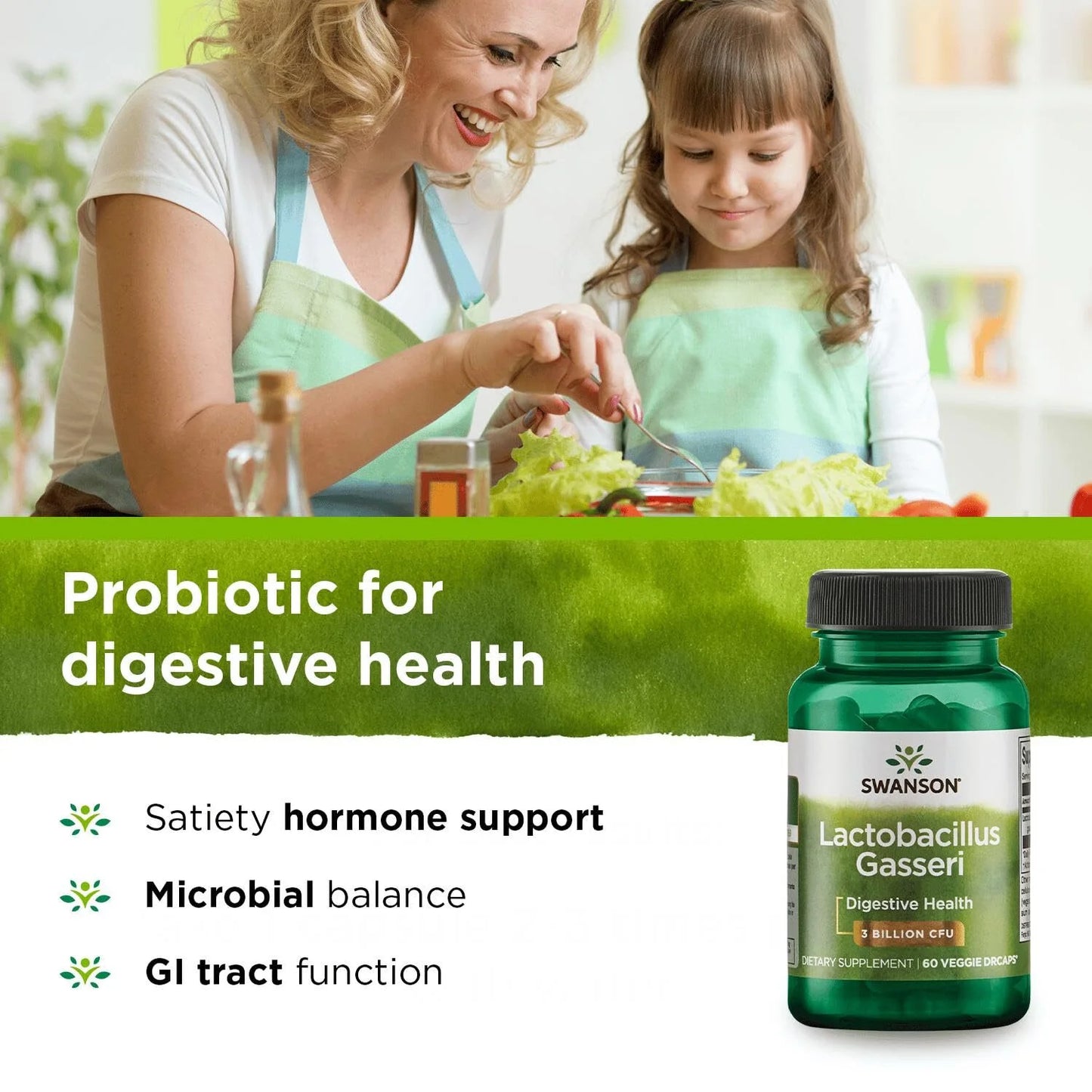 Lactobacillus Gasseri - Probiotic Supplement Supporting Digestive Health with 3 Billion CFU - Design-Release Satiety & Fat Metabolism Support - (60 Veggie Capsules)