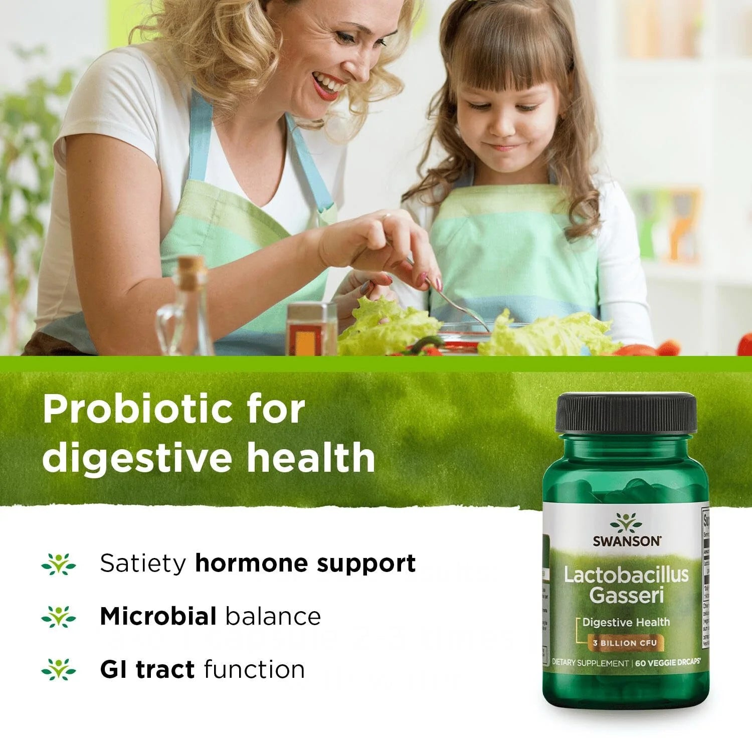 Lactobacillus Gasseri - Probiotic Supplement Supporting Digestive Health with 3 Billion CFU - Design-Release Satiety & Fat Metabolism Support - (60 Veggie Capsules)