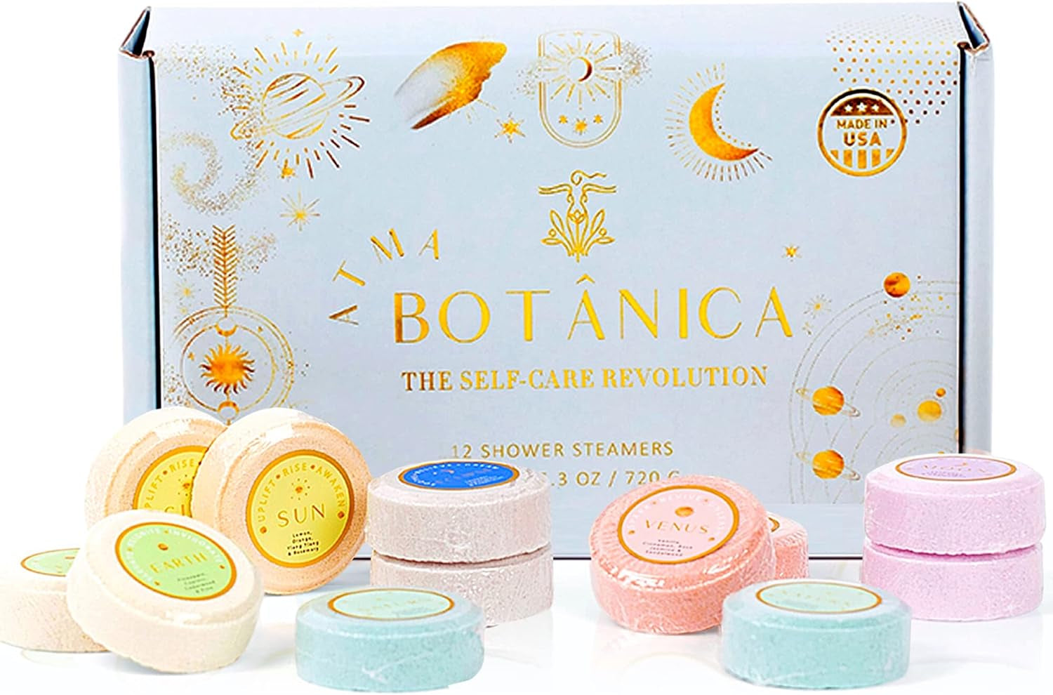 Shower Steamers Gift Set - Shower Bombs Aromatherapy, Variety Pack of 12 Shower Tablets with Essential Oils, Spa Gifts for Mom, Shower Gifts for Women, Made in USA by Atma Botanica