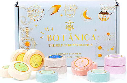 Shower Steamers Gift Set - Shower Bombs Aromatherapy, Variety Pack of 12 Shower Tablets with Essential Oils, Spa Gifts for Mom, Shower Gifts for Women, Made in USA by Atma Botanica