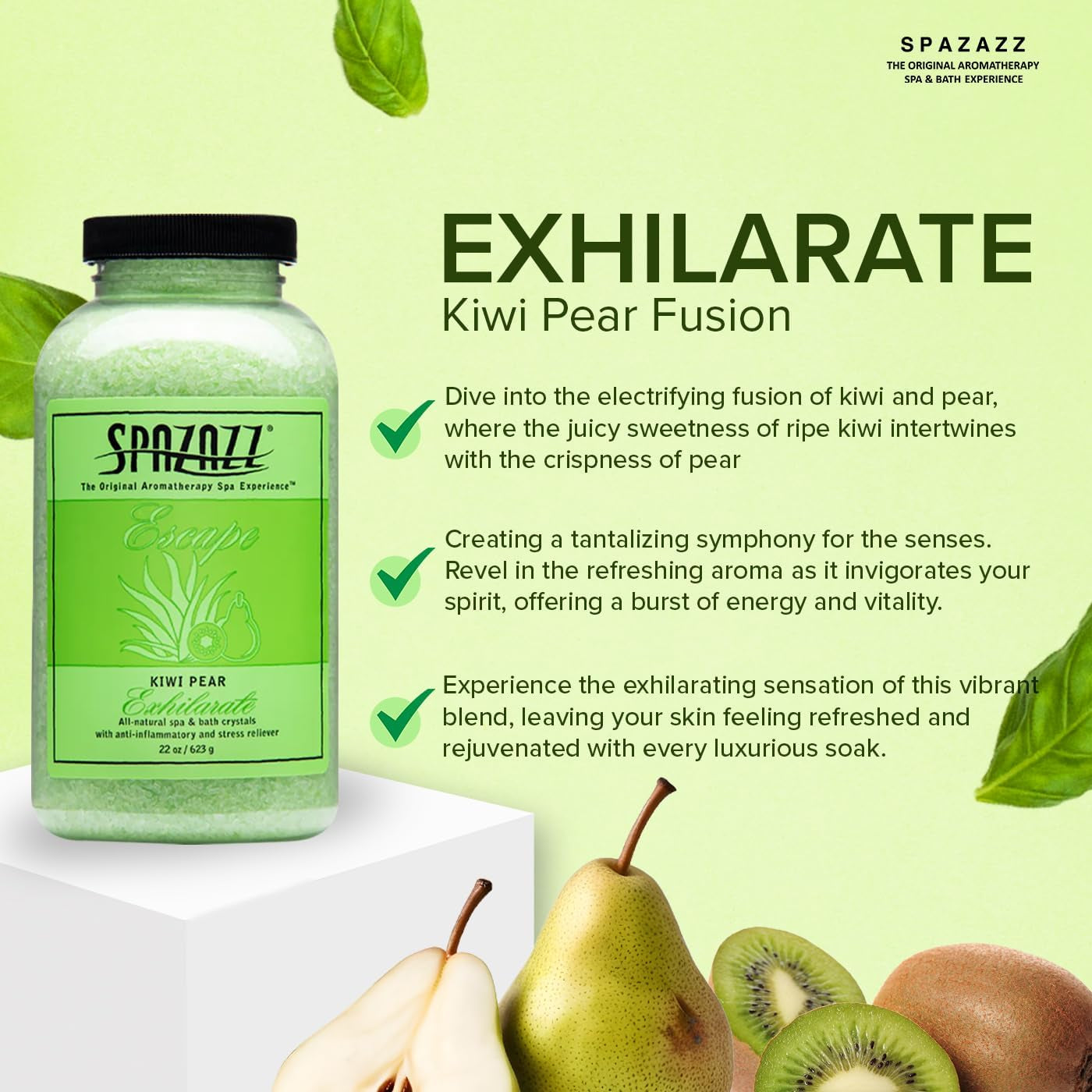 Spazzaz Hot Tub & Spa Bath Salt Aromatherapy Crystals. 22 Oz Kiwi Pear Crystals and Bath Salts - Oil-Free & Safe for All Spas