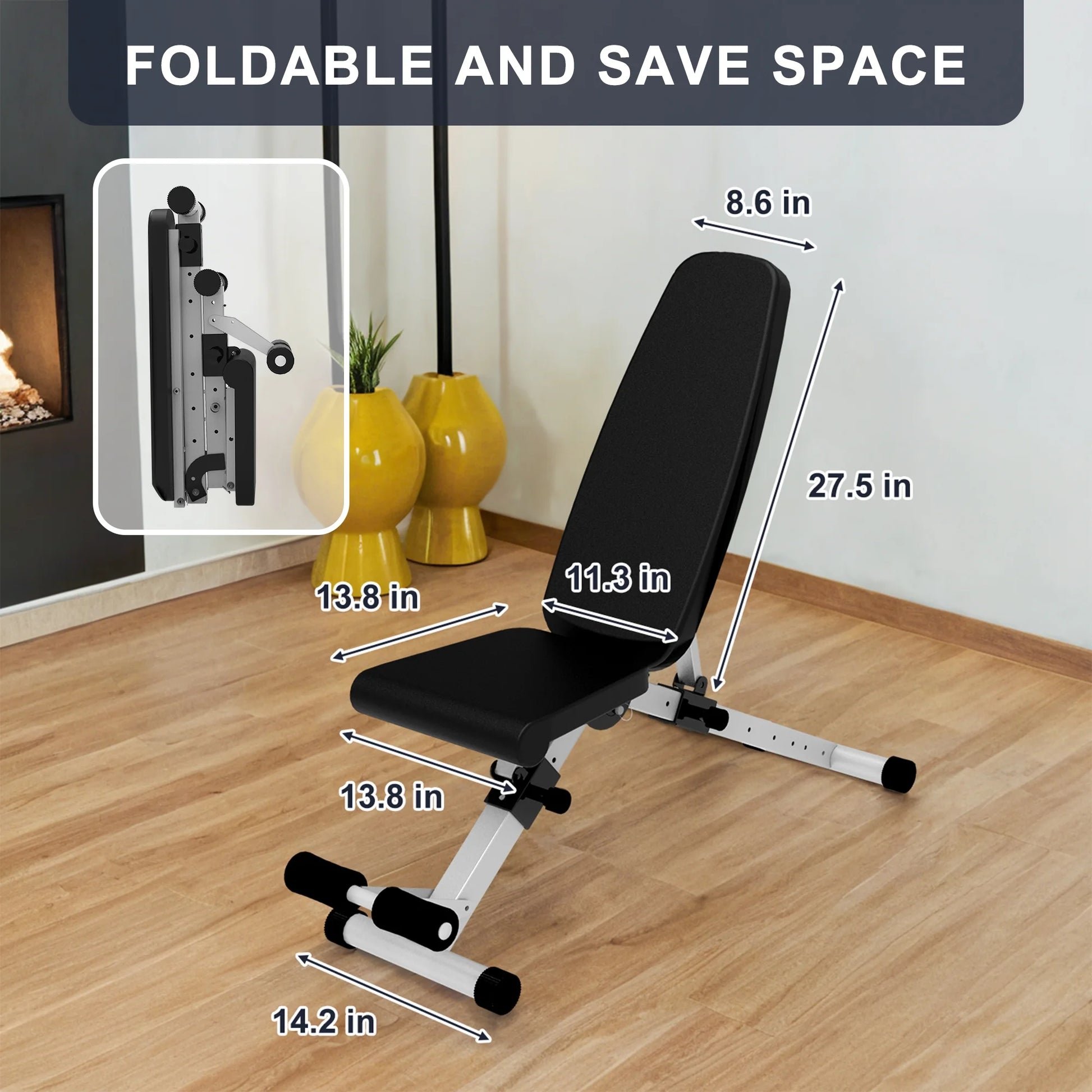 Adjustable Foldable Weight Bench Press, Home Gym Strength Training Exercise Workout Bench for Full Body