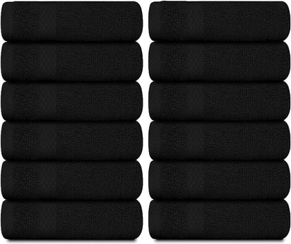 Luxury Cotton Washcloths 13X13 Inch - 650 GSM Turkish Cotton | Hotel, Spa, Bathroom Face Towel | 12 Pack, Black