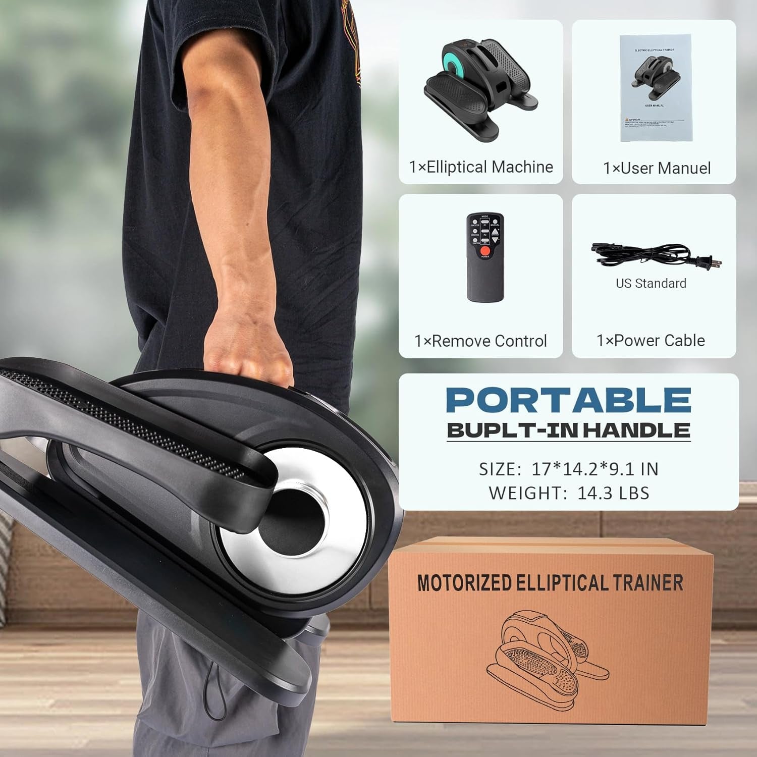 Under Desk Elliptical Machine/Portable Elliptical Ellipse Leg Exerciser for Seniors/Quiet Electric Foot Pedal Exerciser for Home with Remote Control