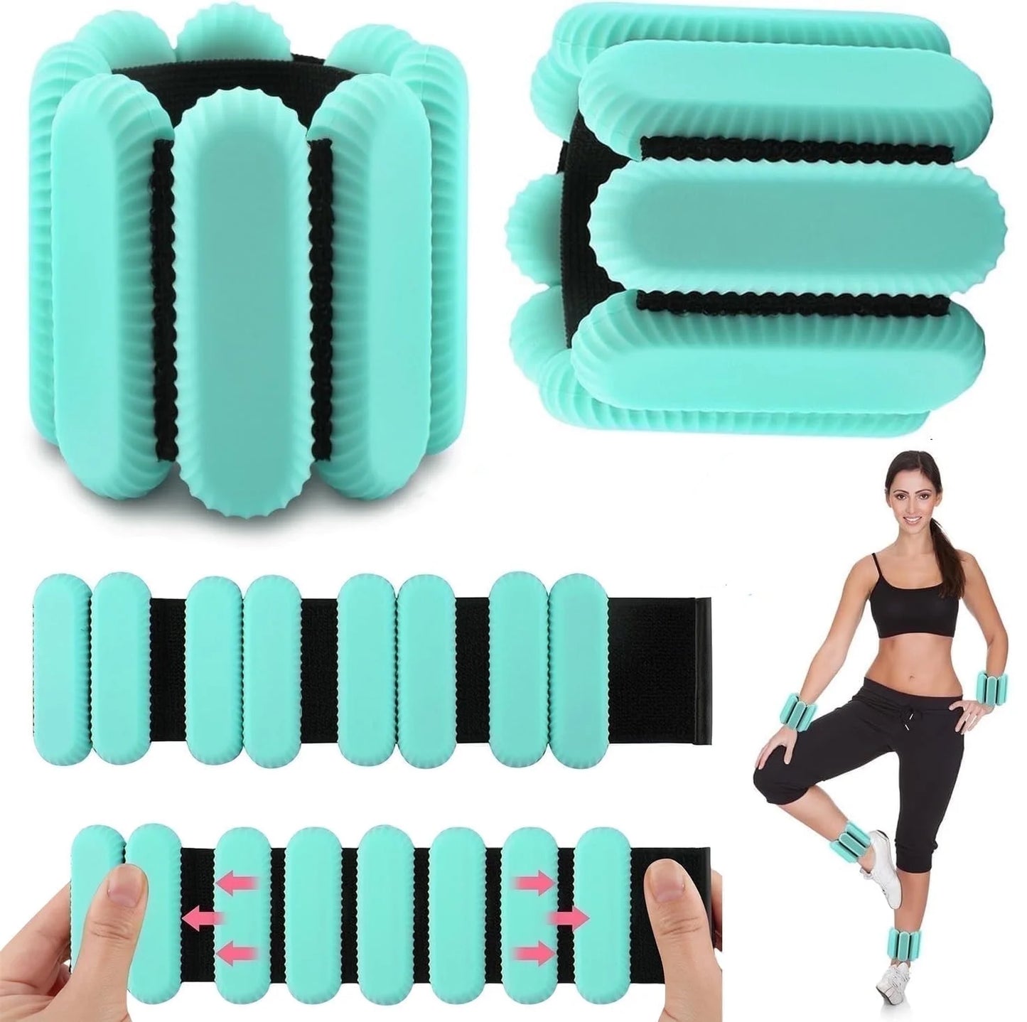 Ankle & Wrist Weights Set Fitness Essential 2Lb Adjustable Green Wrist Weight Bracelets 1 Pair