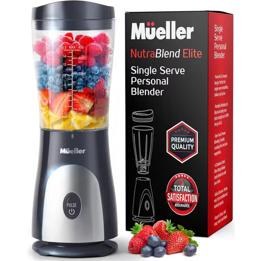 15 Oz. Heavy Duty Single Speed Portable Blender, Food Processor with Travel Cup and Lid for Juice, Baby Food, Grey