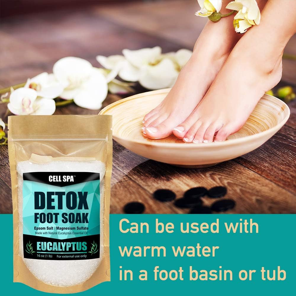 Detox Foot Soak Bath Premium 16 Ounce Eucalyptus Scented Epsom Salt Magnesium Sulfate to Help Detox, Relax, Relieve Stress & Soften Your Feet
