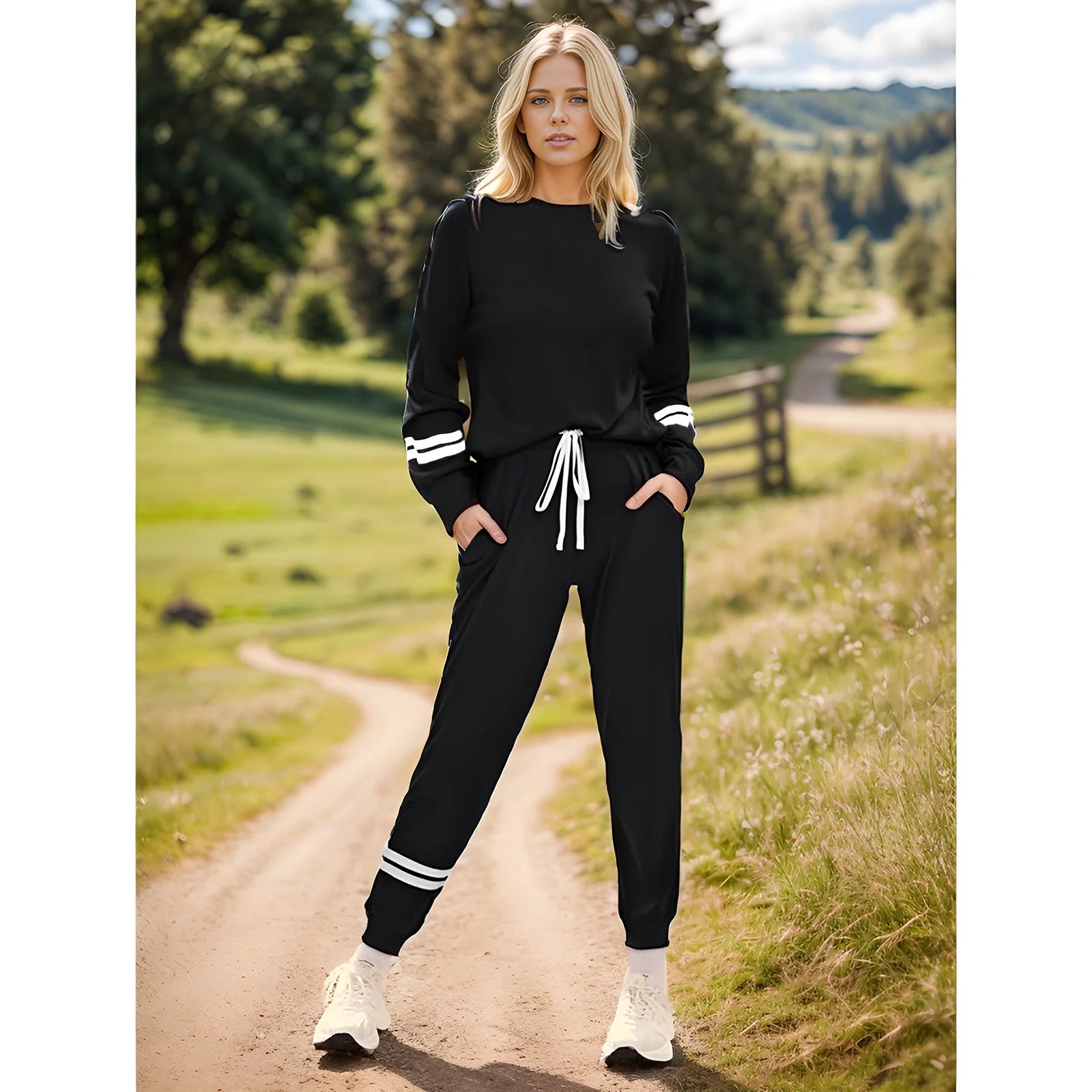 Women'S 2 Piece Workout Sets Long Sleeve Jogger Sweatsuit with Pockets Loungewear Pullover Tracksuit