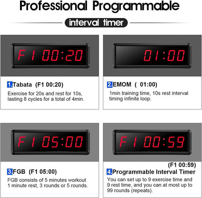 Gym Timer,Led Workout Colck Count Down/Up Clock,11.5" X 4" Ultra-Clear Digital Display, Power Bank Compatible with Workout Metal Stopwatch, Multi-Scenes with Remote