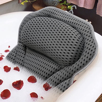Luxury Bath Pillow Tub Spa Pillow with 4D Breathable Mesh and Non-Slip Suction Cup, Black Bath Mat Pillow for Head
