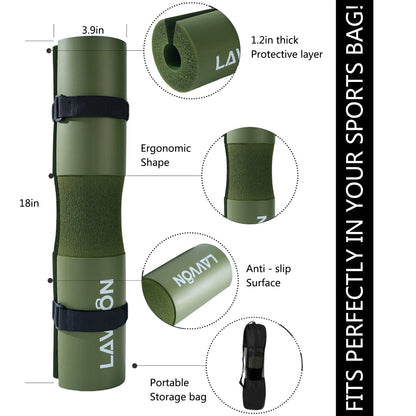 Squat Pad Set - Foam Barbell Pad for Squats Cushion, Lunges & Bar Padding for Hip Thrusts - Standard Weight Bar Pad - with Ankle Straps, Wrist Straps for Weightlifting